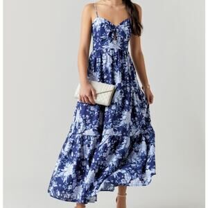 Mi Ami Floral Sweetheart Neck Tiered Maxi Dress size S Cottagecore Romantic, New